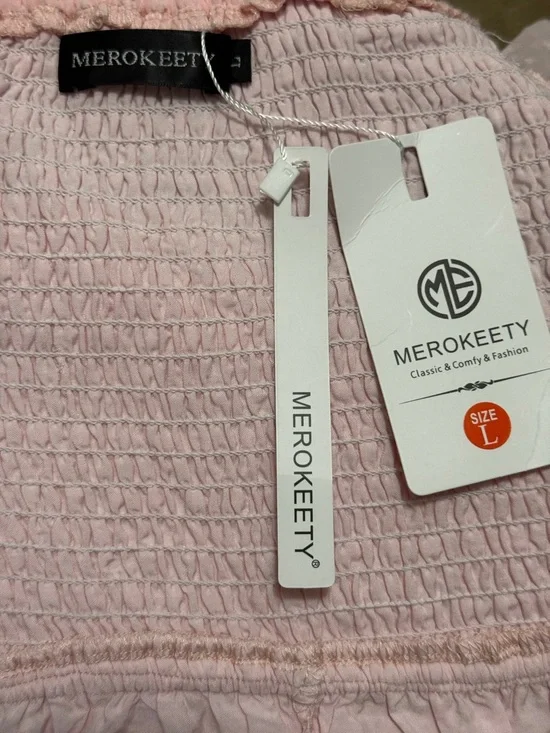 Merokeety Puff Sleeve Elastic Smocked Midi Dress. Size L - Picture 11 of 13